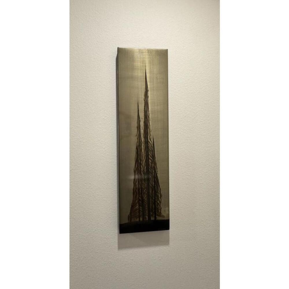 Silvio Giovenetti Signed Metallic Abstract Acid Etched Steel Art 12" x 44" MCM G